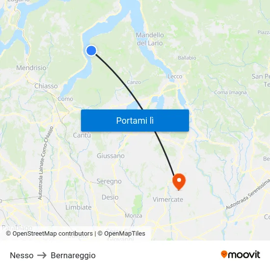 Nesso to Bernareggio map