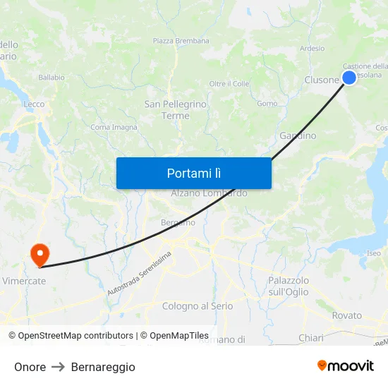 Onore to Bernareggio map