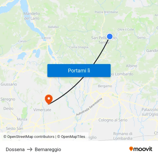 Dossena to Bernareggio map