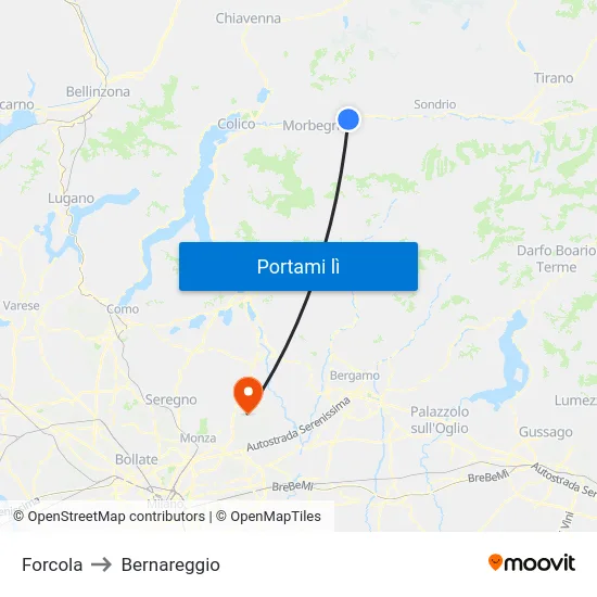 Forcola to Bernareggio map