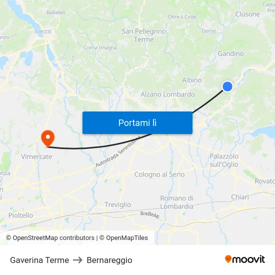 Gaverina Terme to Bernareggio map