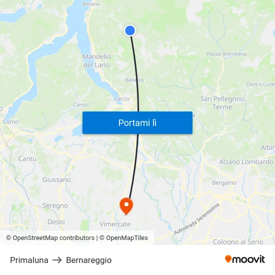 Primaluna to Bernareggio map