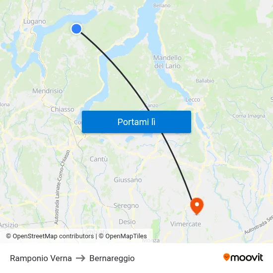 Ramponio Verna to Bernareggio map
