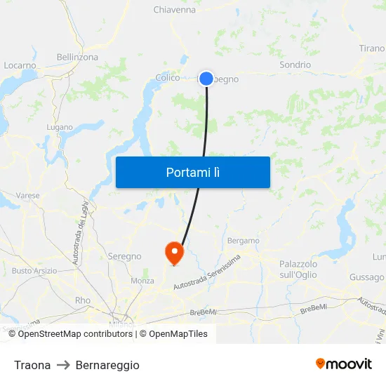 Traona to Bernareggio map