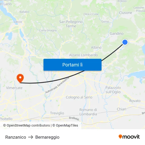 Ranzanico to Bernareggio map