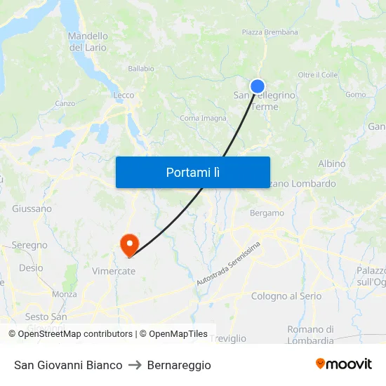 San Giovanni Bianco to Bernareggio map