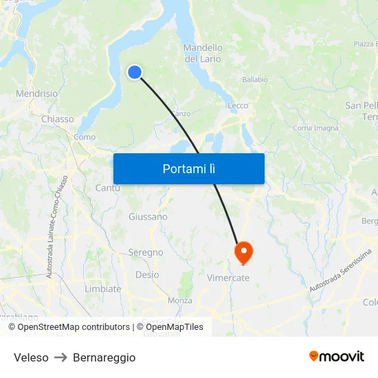 Veleso to Bernareggio map