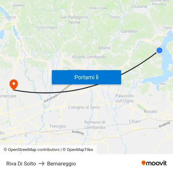 Riva Di Solto to Bernareggio map