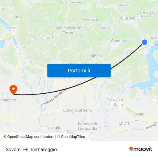 Sovere to Bernareggio map