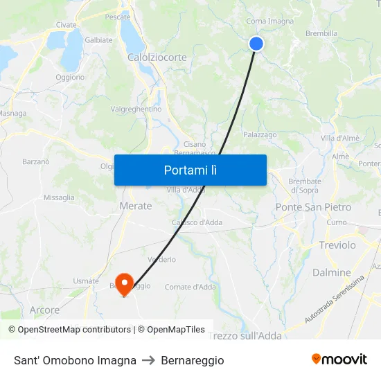 Sant' Omobono Imagna to Bernareggio map