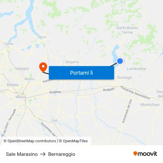 Sale Marasino to Bernareggio map