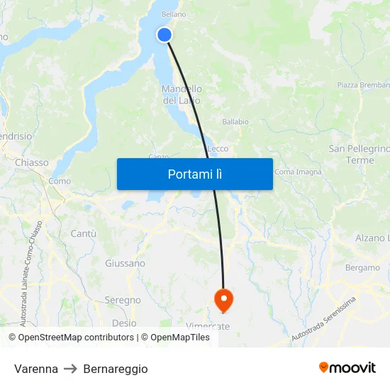 Varenna to Bernareggio map