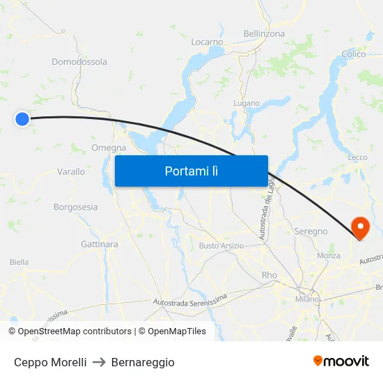 Ceppo Morelli to Bernareggio map