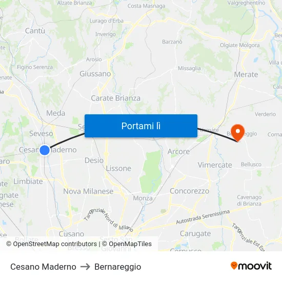 Cesano Maderno to Bernareggio map