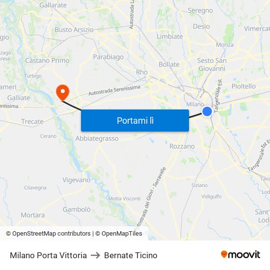 Milano Porta Vittoria to Bernate Ticino map