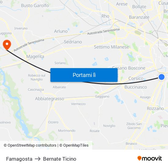 Famagosta to Bernate Ticino map