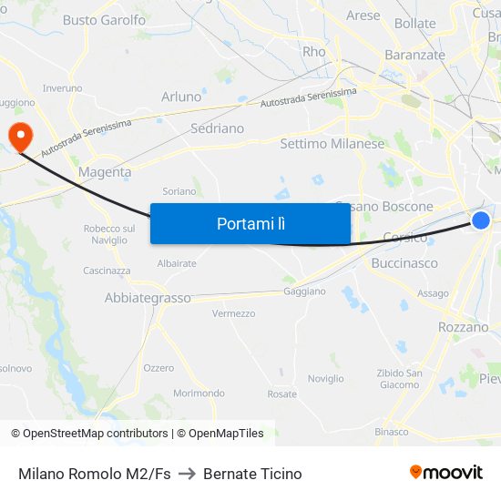 Milano Romolo M2/Fs to Bernate Ticino map