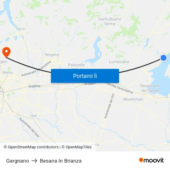 Gargnano to Besana In Brianza map