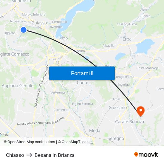 Chiasso to Besana In Brianza map