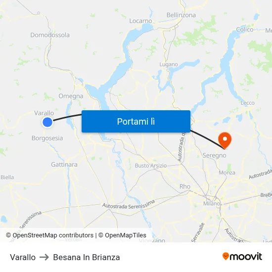 Varallo to Besana In Brianza map