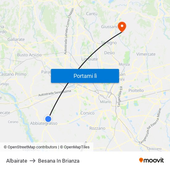 Albairate to Besana In Brianza map