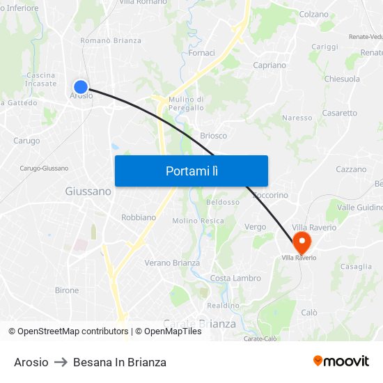 Arosio to Besana In Brianza map