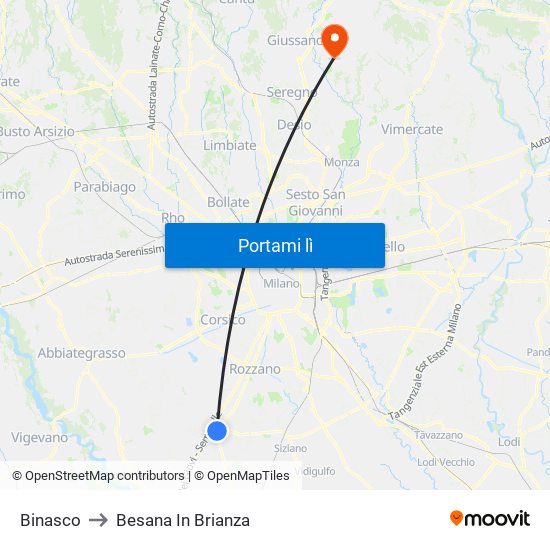Binasco to Besana In Brianza map
