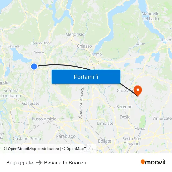 Buguggiate to Besana In Brianza map