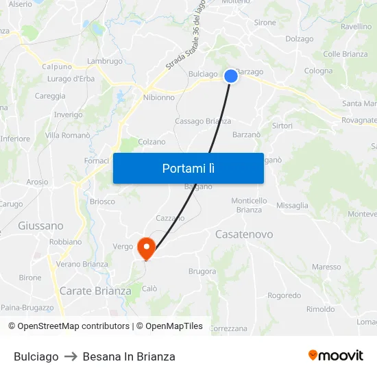 Bulciago to Besana In Brianza map