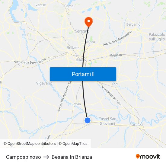 Campospinoso to Besana In Brianza map