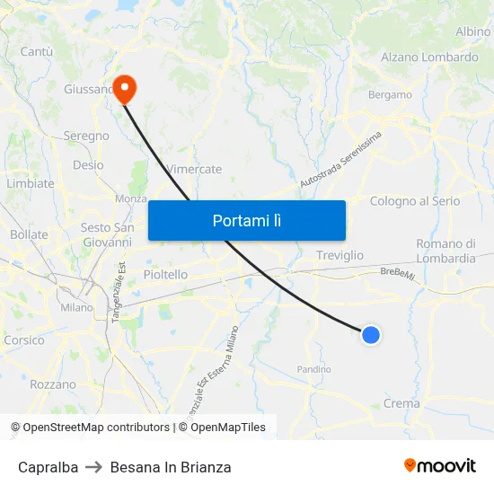 Capralba to Besana In Brianza map