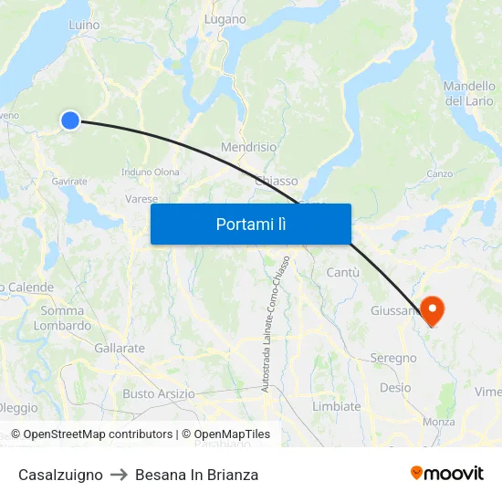 Casalzuigno to Besana In Brianza map