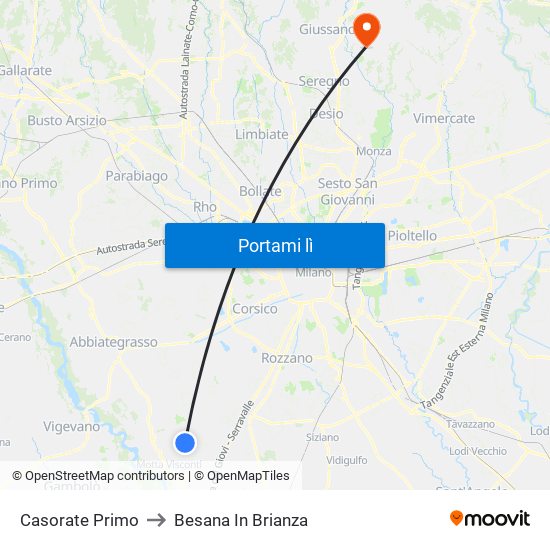 Casorate Primo to Besana In Brianza map