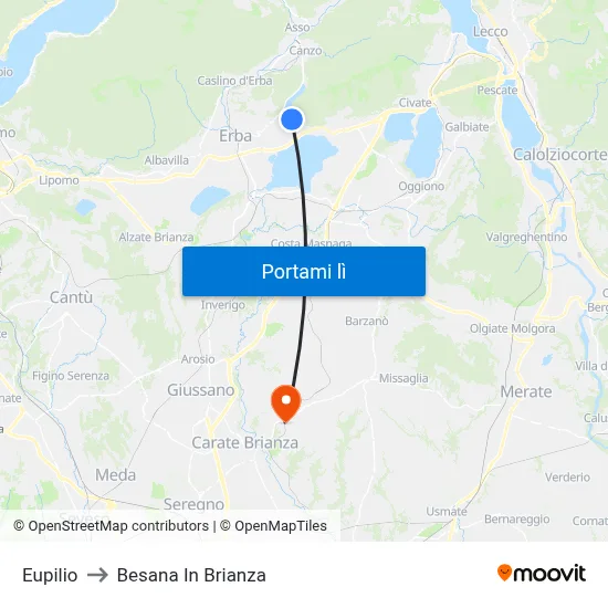 Eupilio to Besana In Brianza map