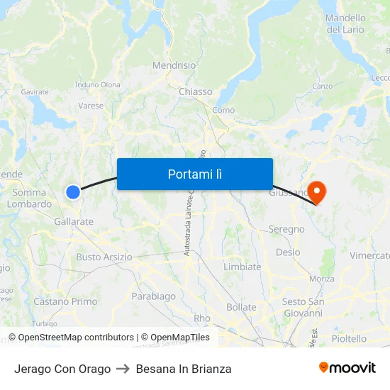 Jerago Con Orago to Besana In Brianza map