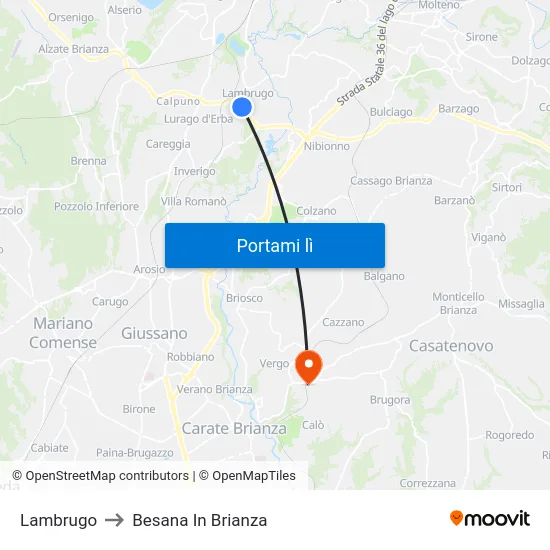 Lambrugo to Besana In Brianza map