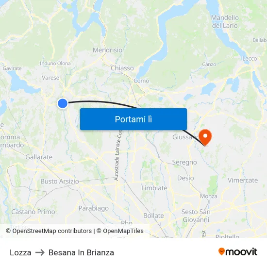 Lozza to Besana In Brianza map