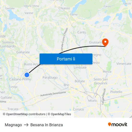 Magnago to Besana In Brianza map