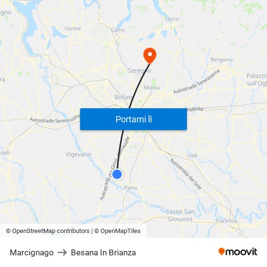 Marcignago to Besana In Brianza map