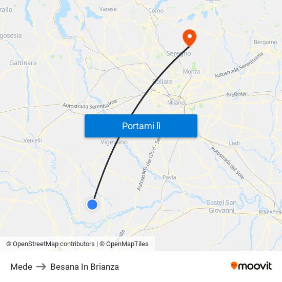 Mede to Besana In Brianza map
