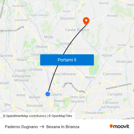Paderno Dugnano to Besana In Brianza map