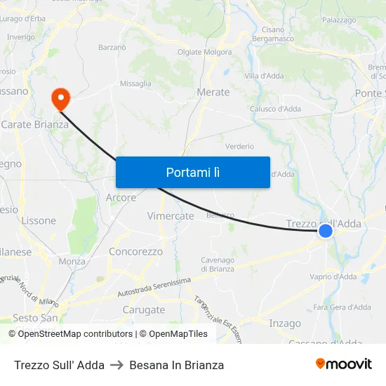 Trezzo Sull' Adda to Besana In Brianza map