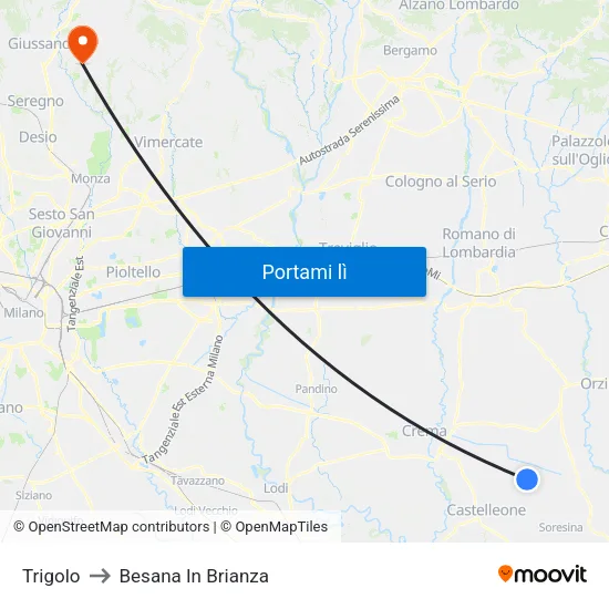 Trigolo to Besana In Brianza map