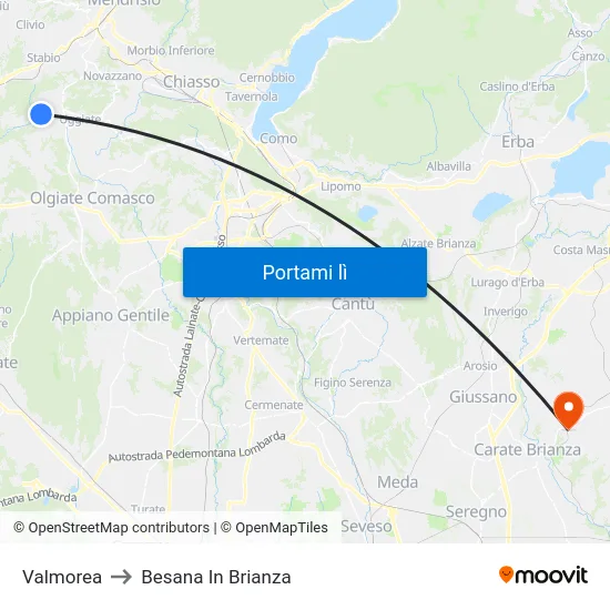 Valmorea to Besana In Brianza map