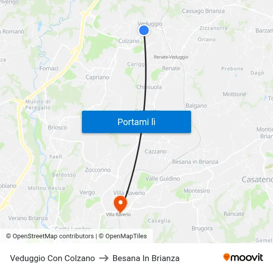 Veduggio Con Colzano to Besana In Brianza map