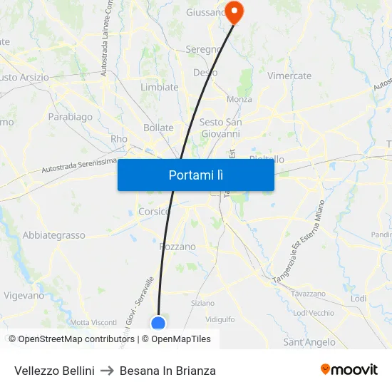 Vellezzo Bellini to Besana In Brianza map