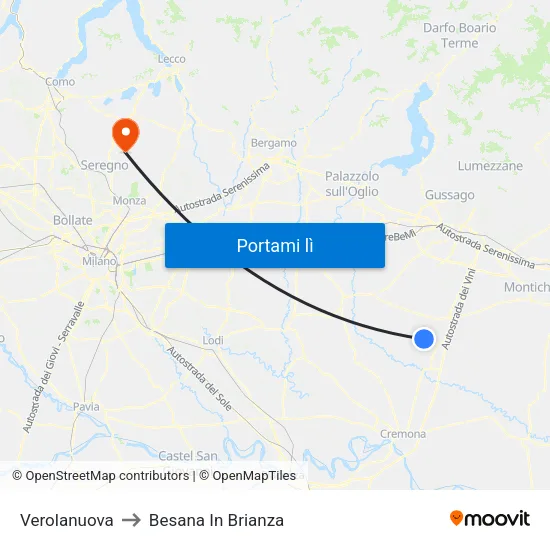 Verolanuova to Besana In Brianza map