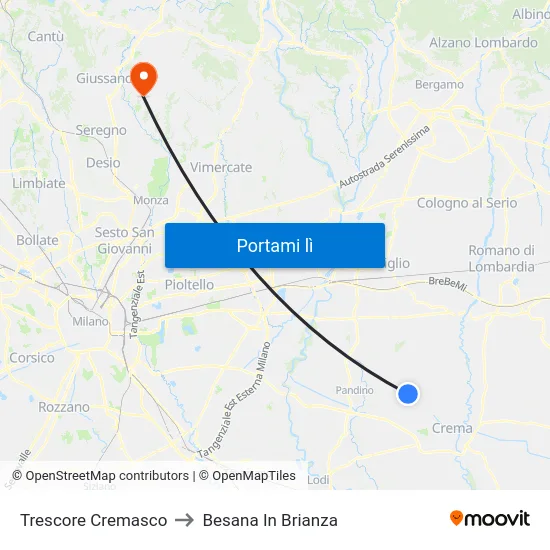 Trescore Cremasco to Besana In Brianza map