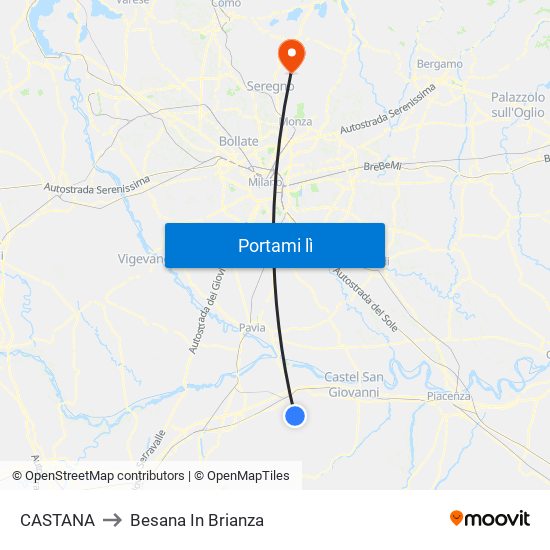 CASTANA to Besana In Brianza map