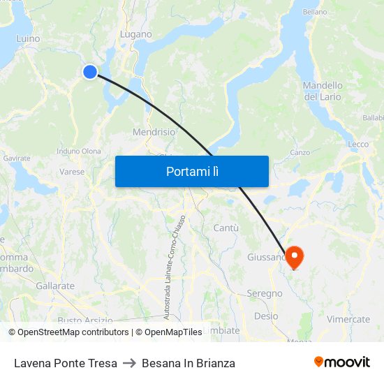 Lavena Ponte Tresa to Besana In Brianza map